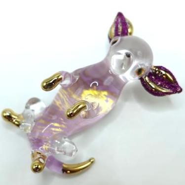 Imagem de Sansukjai Chihuahua Miniature Tiny Figurines Hand Blown Glass Art Animals Collectible Dog-Lover Gift Home Décor (Purple Gold Belly Rub)