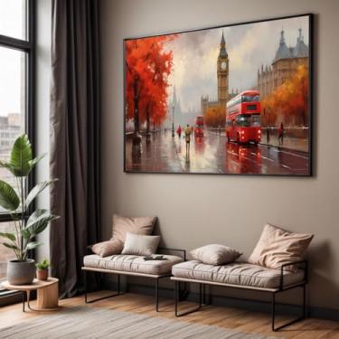 Imagem de Quadro com Moldura Sala Quarto Londres Arte Pintura Vermelho Decorativo Horizontal Grande Hall