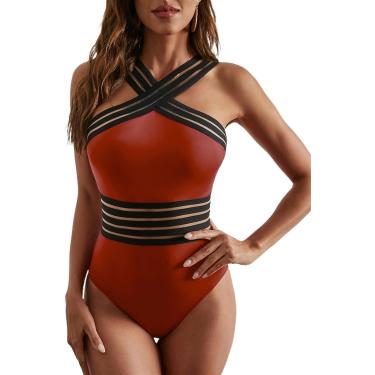 Imagem de Mulheres Plus Size One Piece Maiôs Controle De Barriga Maiô Frente Crossover Swimwear Strapless Monokinis, Red, S