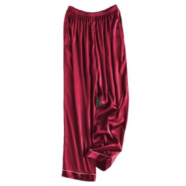 Imagem de Calças De Pijama Femininas Primavera Verão Cetim Fino Calças Domésticas Mulheres Homens Calças De Pijama Cor Sólida Solto Seda Gelo Roupa De Dormir, Red, L