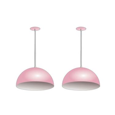 Imagem de Kit 2 Lustres Pendentes Meia Lua Orby 40Cm Rosa Branco Rrjv