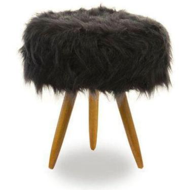 Imagem de Puff Magnus Redondo Decorativo Pé Palito Pelúcia Preta