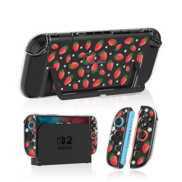 Imagem de Gurgitat Dockable Protective Case for Nintendo Switch 2 2025 - Cute Cartoon Strawberry Design Clear TPU Slim Hard Cover for Joycon 2 for Teens Girls Boys