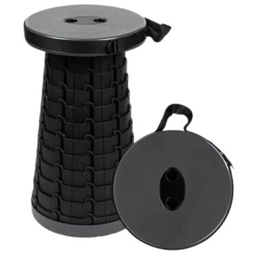 Imagem de Banqueta Banco Retrátil Portátil Dobrável Leve Camping Pesca Caminhada Churrasco Com Alça Resistente Telescópia (Preto)