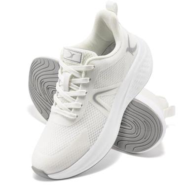 Imagem de HARENCE Tênis de corrida para mulheres: confortável, respirável, antiderrapante, atlético, leve, tênis de caminhada para academia, treino, cross training, Branco, 38