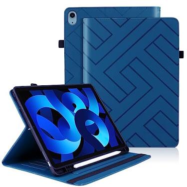 Imagem de Varohix Capa para iPad Air 5 2022/iPad Air 4 2020, capa de couro premium de 10,9 polegadas, capa magnética com suporte para cartão S Pen e hibernar/despertar automático para iPad Air 10,9, azul