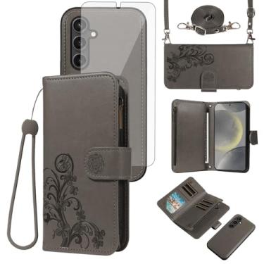 Imagem de Asuwish Capa de celular para Samsung Galaxy S24/S25 5G Carteira com zíper destacável com protetor de tela de vidro temperado, alça transversal, compartimento para cartão de flores S 24 24S 25 25S G5