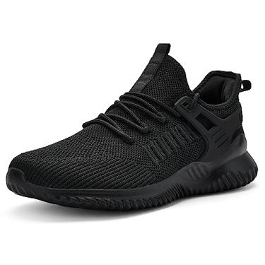 Imagem de Akk Tênis masculino – Tênis de caminhada com espuma viscoelástica sem cadarço para corrida atlética, academia, corrida, uso interno, ao ar livre, leve, respirável, casual, Todo preto-d, 38