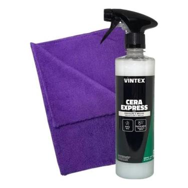 Imagem de Kit Cera Automotiva Líquida Express 500ml + Toalha Microfibra 40x60cm GSM 350 Brilho Intenso Proteção UV e Acabamento Profissional