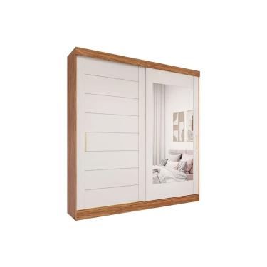 Imagem de Guarda Roupa Casal 2 Portas de Correr (1 c/ Espelho) e 8 Gavetas Florença Cinamomo/Off White - Panan