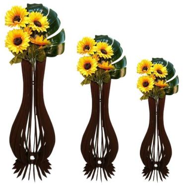 Imagem de Vaso de Chão Decorativo Grande ANA MARIA MDF - LENOBRE, Preto, Kit com