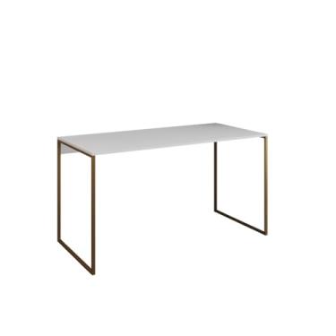 Imagem de Mesa Escrivaninha Para Escritório Industrial Grécia Base Ferro Tampo de 120x53cm em Madeira(DOURADO/OFF - WHITE)
