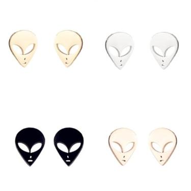 Imagem de Brincos pequenos de cabeça de alienígena, aço inoxidável, punk, olho grande, espaço, rosto de alienígena, nave espacial minúsculo dorminhoco, brincos estranhos para mulheres e homens, minimalistas
