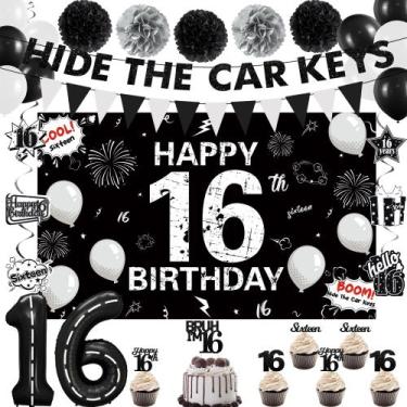 Imagem de Conjunto de decorações de festa Holkcog 16th Birthday Boys com banner