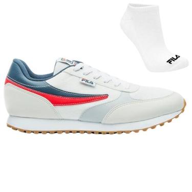 Imagem de Kit Tênis Fila Renno Classic Masculino e Meia, 42, Branco, Marinho, Ma
