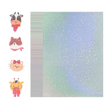 Imagem de HUSPER Papel adesivo de vinil holográfico transparente de 100 folhas de filme laminado a frio, adesivo de artesanato - estrela de areia movediça (não imprimível)