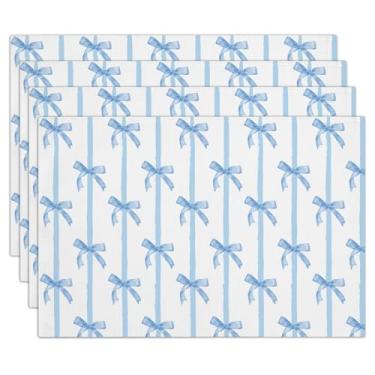 Imagem de Conjunto de 4 jogos americanos Blue Bow, 30 x 45 cm, impermeável, lavável e resistente ao calor, jogo americano de mesa para jantar, restaurante, decoração de casa de fazenda, decoração de mesa