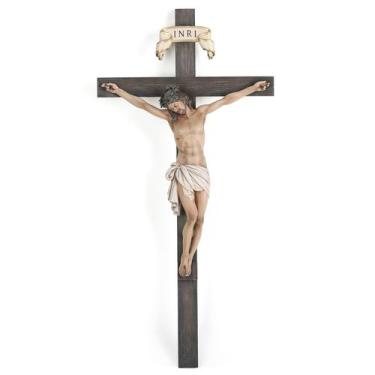 Imagem de Crucifixo católico Wall Cross BC 40 cm Jesus Cristo feito à mão - BC B