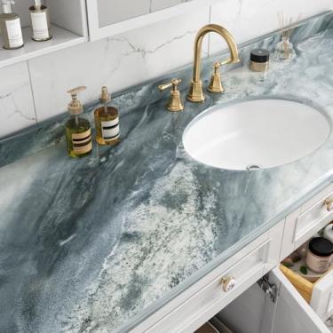 Imagem de Stickyart Papel de contato mármore azul cinza descasque e cole papel de parede de granito para cozinha à prova d'água papel de parede de mármore brilhante de vinil grosso papel de contato de granito