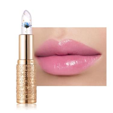 Imagem de Conjunto de batons Flower Jelly hidratante com mudança de temperatura, bálsamo nutritivo de longa duração, brilho labial com mudança de cor mágica (rosa azul)