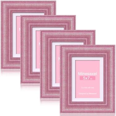 Imagem de Minesaxel Porta-retrato rosa com glitter, 12 x 17 cm, para 10 x 15 cm com tapete, molduras brilhantes de vidro real HD, colorido, fofo, divertido ou exclusivo, 12 x 18 cm, para mesa ou parede, pacote