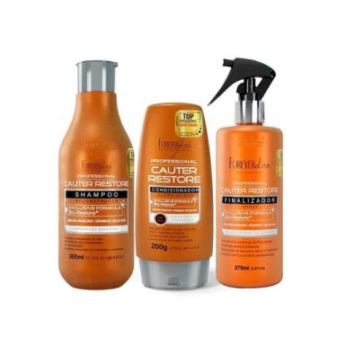 Imagem de Kit Cauterização Shampoo, Condicionador, Spray Forever Liss - Forever 