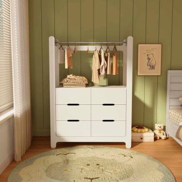 Imagem de Guarda-roupa Closet Infantil com 6 Gavetas e Cabideiro 100% Mdf Olívia Branco