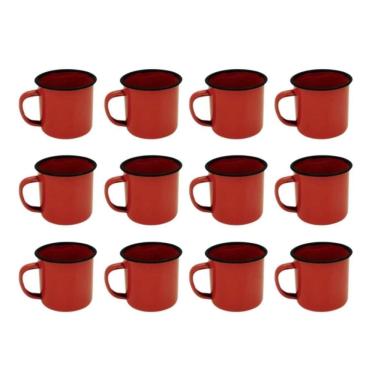 Imagem de Caneca Esmaltada Retro 80Ml Vintage Jogo 12 Pcs - Vermelho