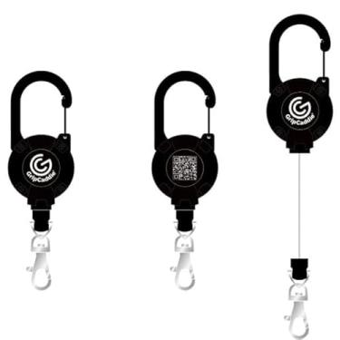 Imagem de GripCaddie Suporte de bolsa retrátil, preto, diâmetro de 24 mm, comprimento de 600 mm, visor de código QR, gancho mosquetão, resistente