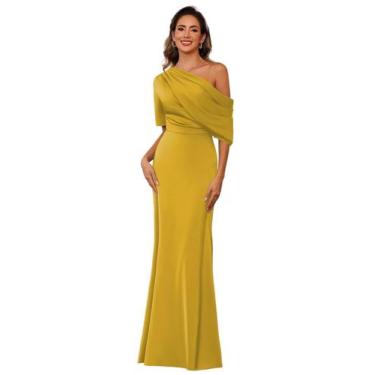 Imagem de Vestido BITALY, Mãe da Noiva, Amarelo Mostarda, Cetim, US6