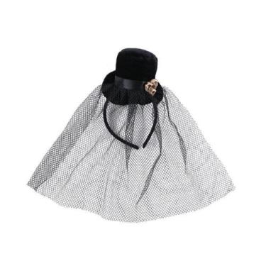 Imagem de Tiara Cartola Veu Halloween Preto Caveiras - Cromus