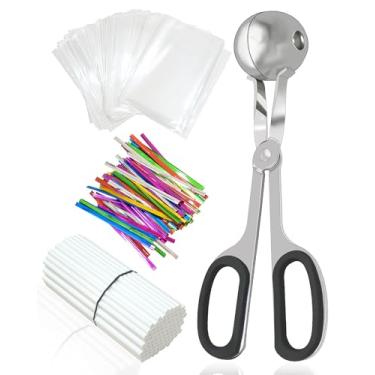 Imagem de 301 peças de molde e palitos de bolo, bola de carne de aço inoxidável CHELIZIYA com alças, molde antiaderente para bolo incluindo 100 palitos de plástico, 100 sacos de petisco, 100 peças de laços