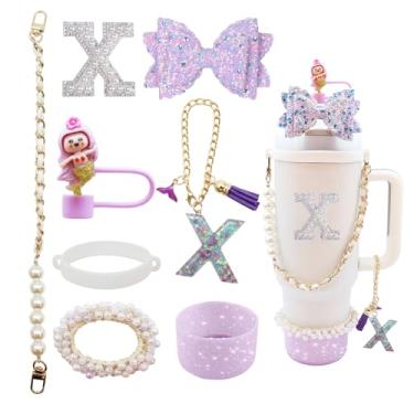 Imagem de Conjunto de acessórios de copo Stanley de 8 peças para copo de 1,134 g e 850 g com alça, incluindo topo de palha, bota, alça de alça de garrafa de água, decoração de arco de palha, pulseiras, pingente