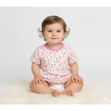 Imagem de Kit 4 Camiseta infantil bebe Menina Manga Curta Estampas Divertidas  100% Algodão  P/M/G