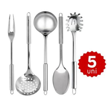 Imagem de Jogo de Utensílios Inox Concha Colher Escumadeira Garfo Trinchante Peg