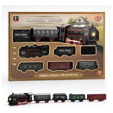 Imagem de Brinquedo Trem Locomotivo Infantil Com Luz Trilhos Vagões - DDG