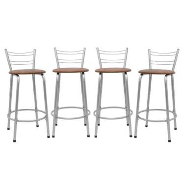 Imagem de Kit 4 Cadeira Para Balcão Ilha Bistrô Banqueta 60cm Flórida Prata Bar 