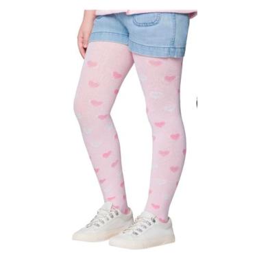 Imagem de Meia Calça Infantil Selene Fio 80 Inverno Algodão, Rosa coração, M