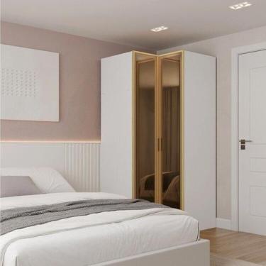 Imagem de Guarda Roupa de Canto Reto Modular 95cm Porta Reflecta e Cabideiros Ja