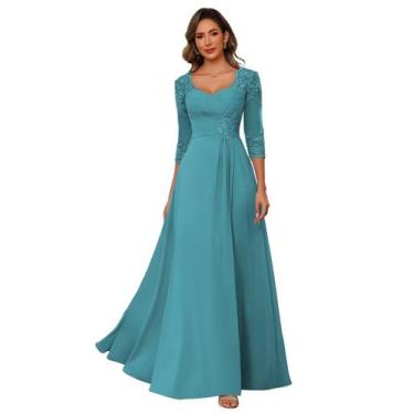 Imagem de Vestido de convidado de casamento AUSPORY Chiffon Aqua Blue com mangas