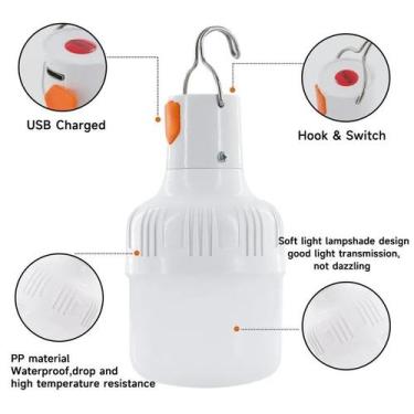 Imagem de Lâmpada Portátil Recarregável USB Para Tendas de Feiras e Campings Luz