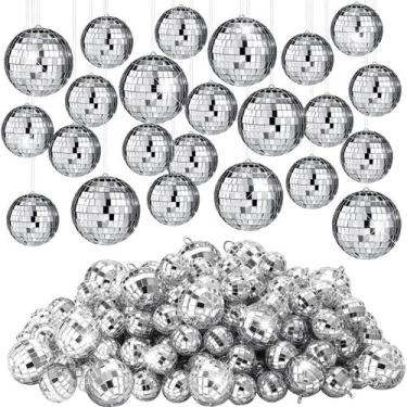 Imagem de Funtery Hanging Disco Balls Bulk 100 unidades de prata de 3 cm e 5 cm