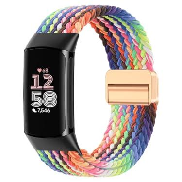 Imagem de Yeahxing Pulseira de nylon trançado magnética compatível com Fitbit Charge 6/Charge 5, fecho ajustável, pulseira esportiva macia e respirável para mulheres e homens, pulseira de substituição para