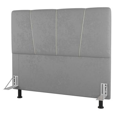 Imagem de Cabeceira Cama Box Casal Queen Size Amber 160cm Estofada Linho Cinza Claro - Desk Design