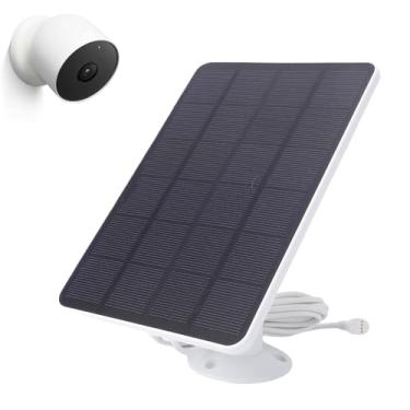 Imagem de ASHATA Painel Solar, Carregador de Painel Solar para Câmera Nest Versão de Bateria Interna e Externa, 10W PET EVA Monocristalino à Prova de água, Com Cabo de 9,8 Pés, Suporte (1 unidade)