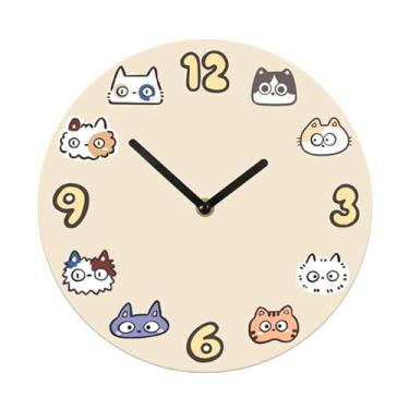 Imagem de Generic Relógio de parede engraçado de gato, relógio pendurado, fácil, moderno, de madeira, estilo fazenda, redondo, decorativo, silencioso, para, 30cm