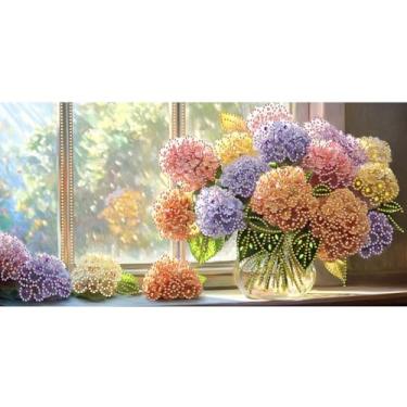 Imagem de Bimkole Kits de arte de diamante de formato especial grande para adultos hortênsias, conjunto de bordado de strass 5D DIY com diamantes arte flores por números kits de ponto cruz decoração de parede
