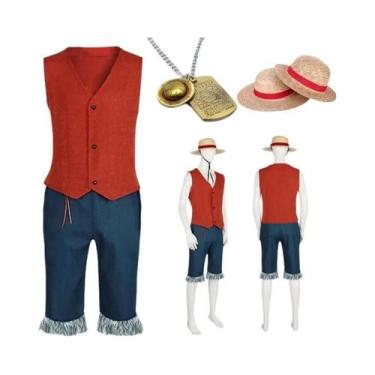 Imagem de Colete, Shorts e Chapéu de Luffy - Traje de Cosplay Adulto Masculino p