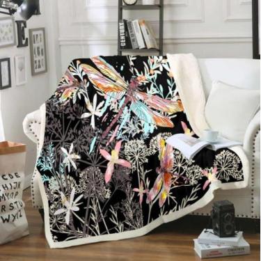 Imagem de Manta Feelyou Dragonfly Sherpa 100x125cm Botanical Floral