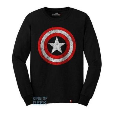 Imagem de Camiseta Manga Longa Capitão América Escudo Vingadores - KING OF GEEK,